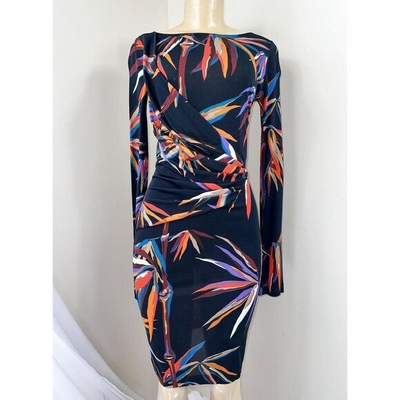 NWT EMILIO PUCCI Black Runway Bamboo Leaf Print Sheath Mini Dress Size I… - Picture 3 of 16